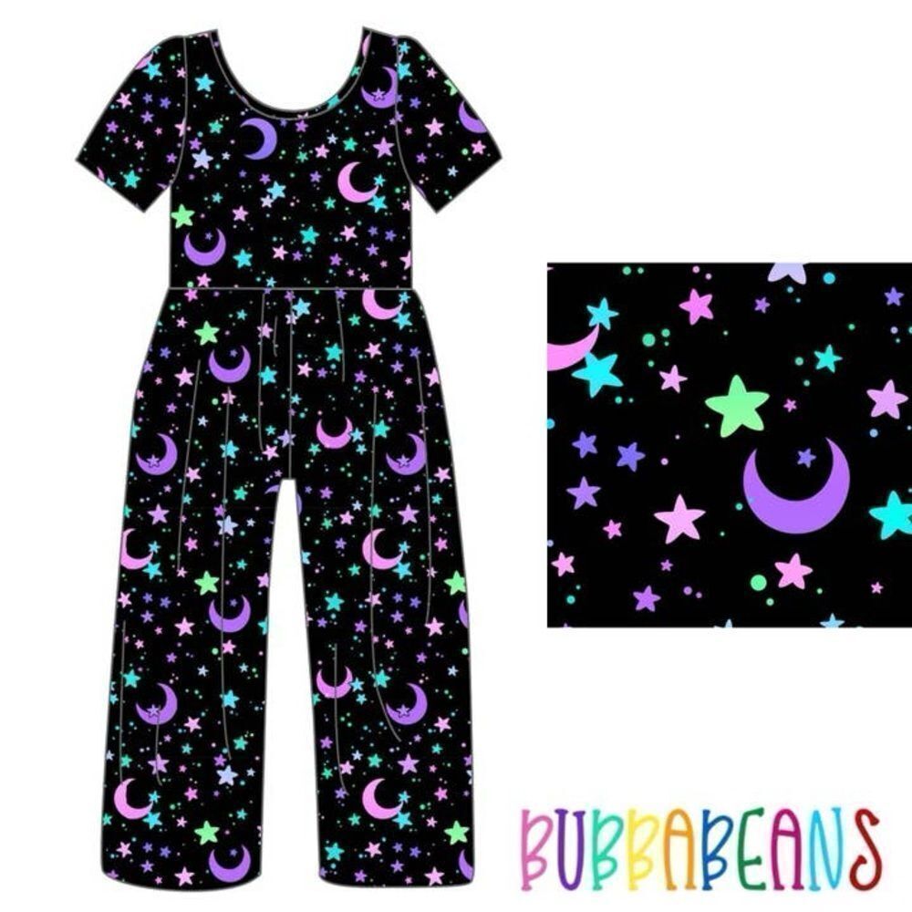 Bubba Beans Happy Nights Jumper Romper With Pockets Black Purple Blue Pink 3/4